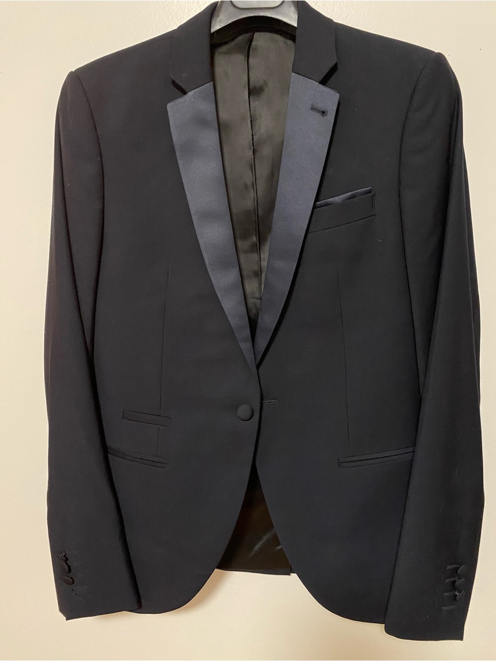 Topman Black Tuxedo Blazer with Satin Lapel